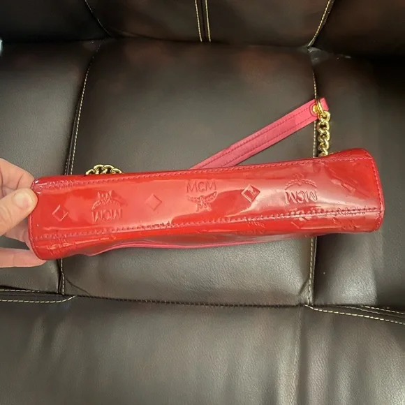 MCM Red Patent Leather Clutch with Gold Chain - Picture 9 of 10